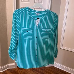 Woman’s Teal & White Buttondown